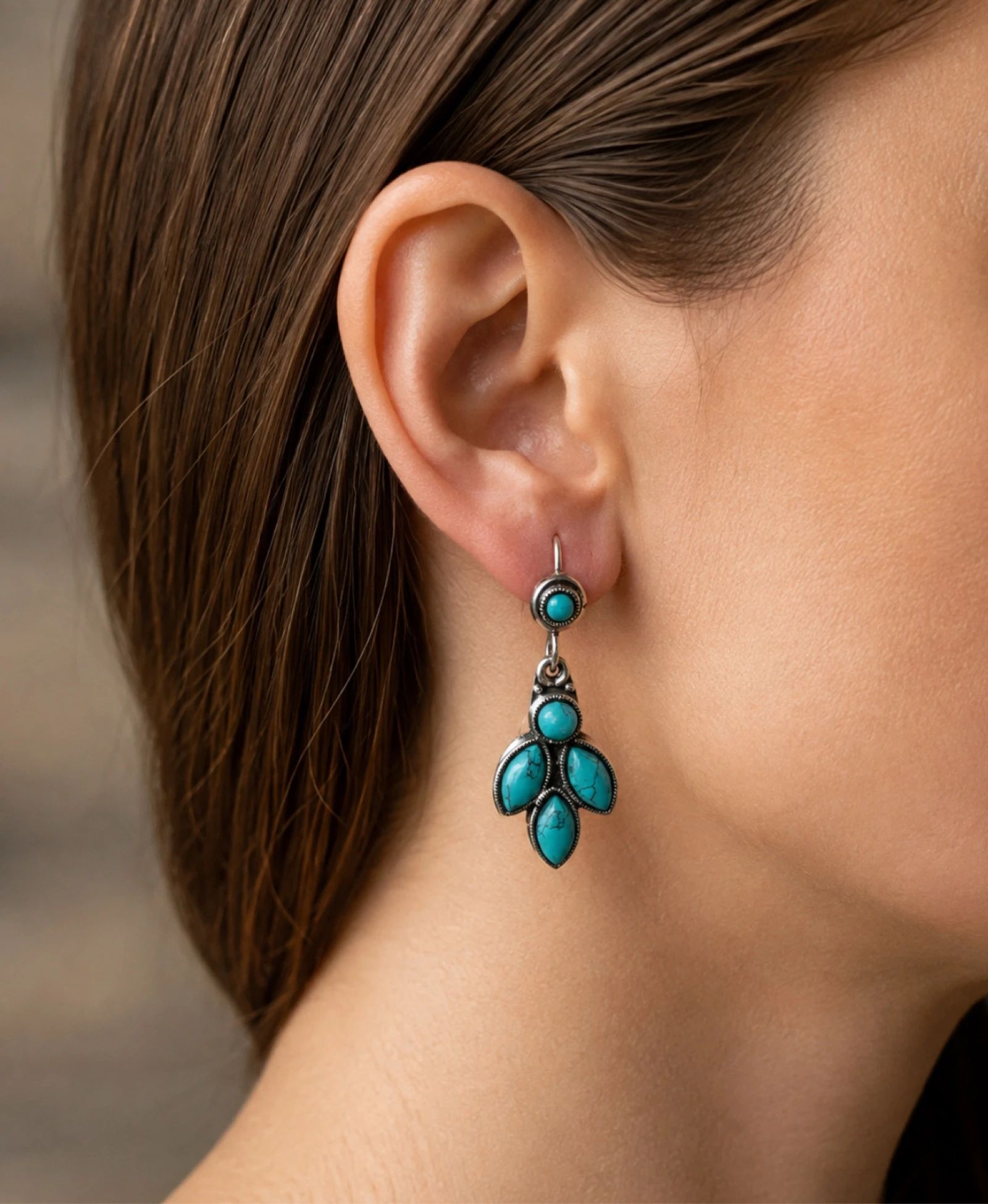 Boucles d’oreilles en argent et véritables turquoises 